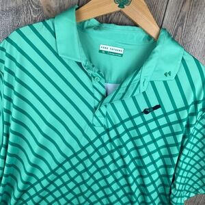 Fore Fathers Golf Polo Shirt Lawn Mower Turf Dad Green Geometric Mens XL Stretch
